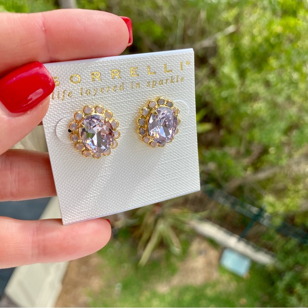 Sorrelli Halo Oval Crystal Stud Earrings in Crystal Rose NWT - Picture 7 of 16